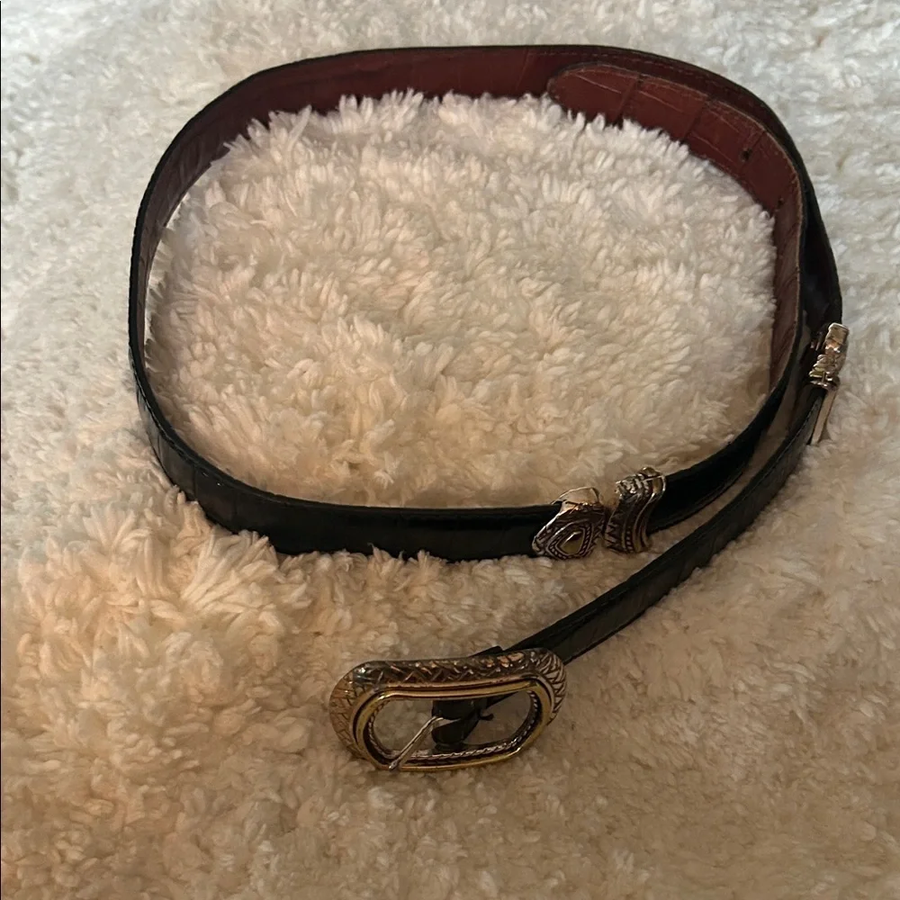 Brighton Black& Brown reversible  Leather Belt with Intricate Silver Buckle